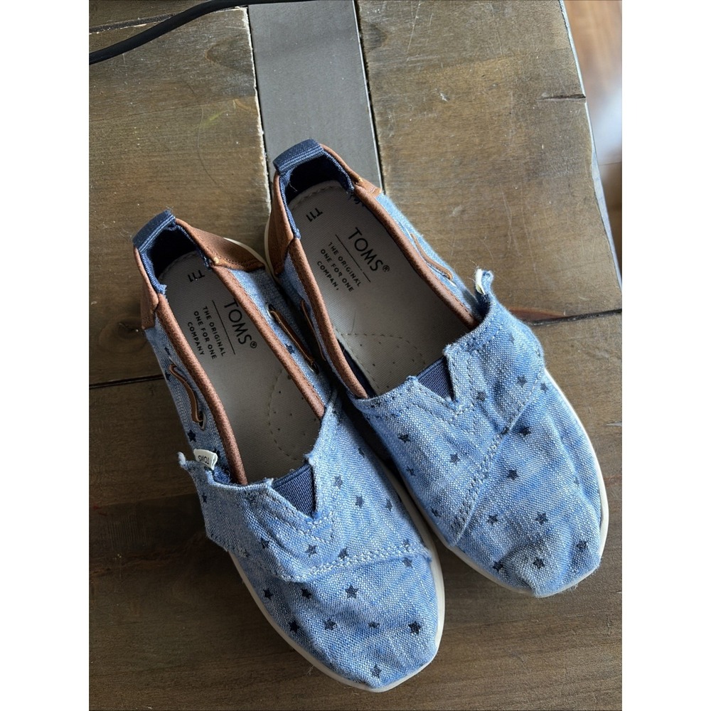 TOMS Star Print Alpargata Toddler Boys Size T11 Blue Chambray Canvas Slip On
